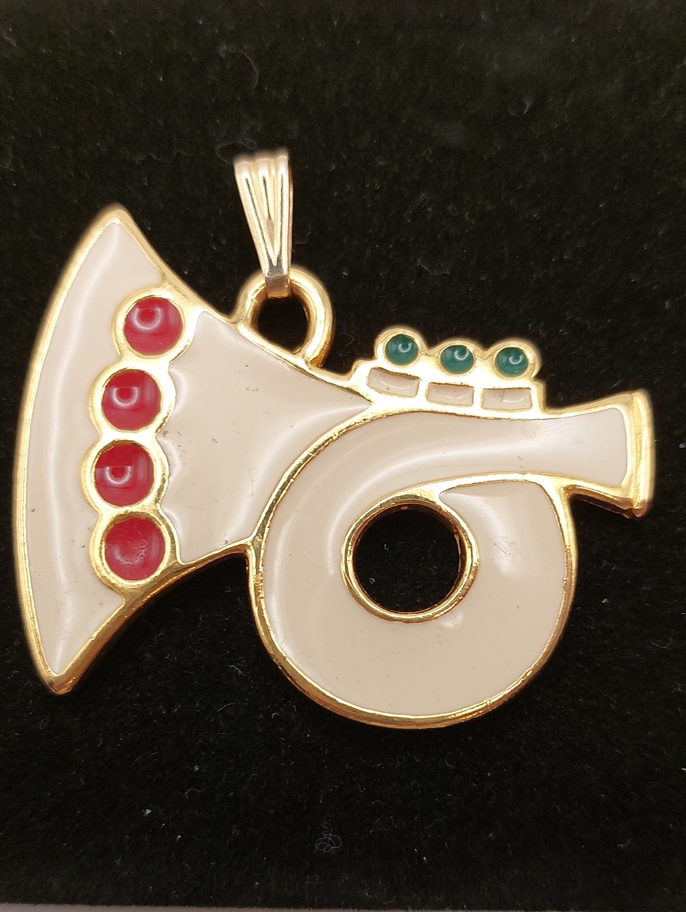 WALLACE SILVERSMITHS Enamel Christmas Horn Goldtone Pendant